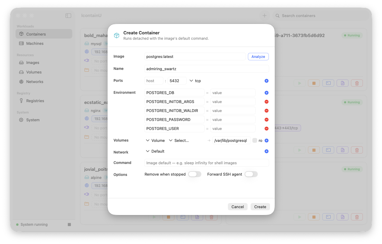 Create a container form